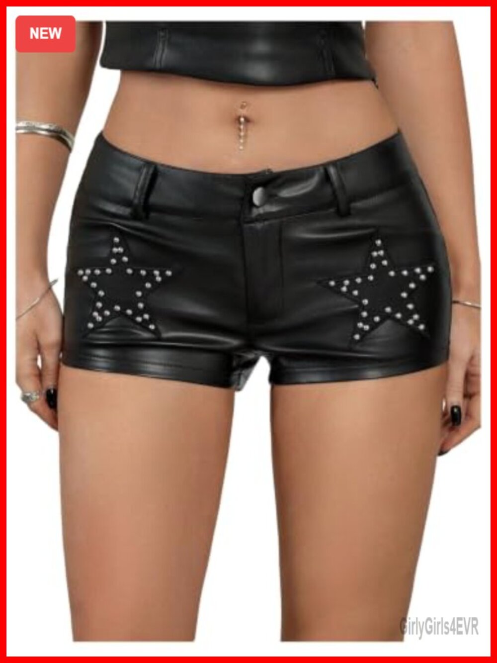 Faux Leather Micro Mini Shorts Low Rise Star Rivets Y2K Rave Party